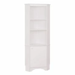 Prepac Elite 1-Door Corner Storage/Display Cabinet With Open Adjustable Shelves, White