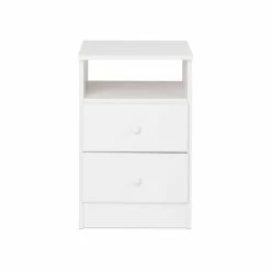 Prepac Astrid 2-Drawer Tall Bedroom Nightstand/Bedstand With Open Shelf, White -Winchester Outfitters prepac 2 drawer astrid tall nightstand black 0a070255 3b51 45e8 807d 001ab5d810e0