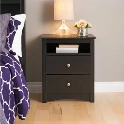 Prepac 2-Drawer Sonoma Tall Nightstand With Open Shelf -Winchester Outfitters prepac 2 drawer sonoma nightstand with open shelf black cf394f04 c8a2 4310 adde 1715b977ef25 scaled
