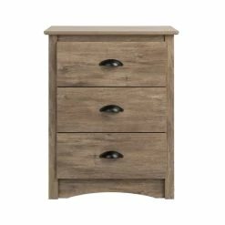 Prepac Salt Spring 3-Drawer Tall Bedroom Nightstand/Bedstand Open Shelf, Drifted Finish