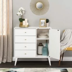 Prepac 4-Drawer Milo Mid-Century Modern Chest With Door -Winchester Outfitters prepac 4 drawer milo mcm chest with door white 756d7ca3 9a64 4da4 ba56 67aa226bbf87