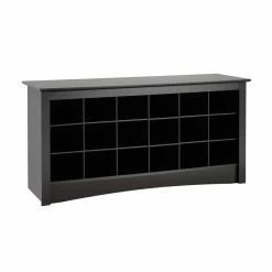 Prepac 18-Cubby Shoe Storage Bench For Entryway/Hallway/Mudroom, Black