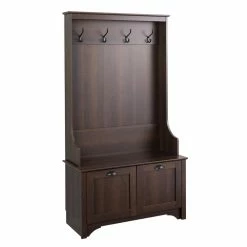 Prepac 4-Hook Entryway Coat Rack/Hall Tree With 2-Door Storage Bench, Brown -Winchester Outfitters prepac wide hall tree and bench with doors espresso 6962d7d5 8bd6 4f41 a562 9cd365335ea1