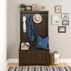 Prepac 4-Hook Entryway Coat Rack/Hall Tree With 2-Door Storage Bench, Brown -Winchester Outfitters prepac wide hall tree and bench with doors espresso b06caa8a 107c 4ba7 b007 0d5f374b3573
